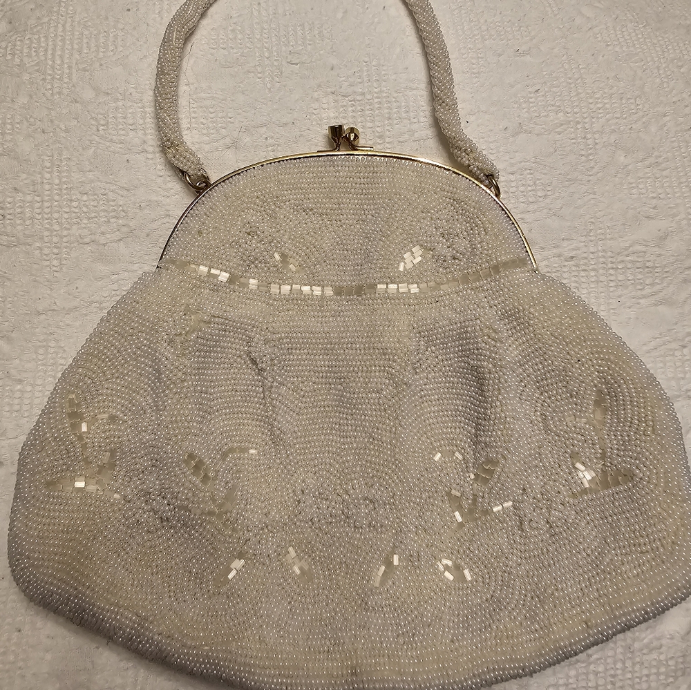 Vintage beaded clutch top handle bag Victorian era bag